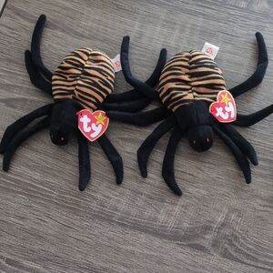 Two Ty Beanie Baby spiders, one size